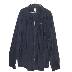 River Island Shirt Men’s 4XL Stretch Oxford Dark Navy Blue Long Sleeve Button Up